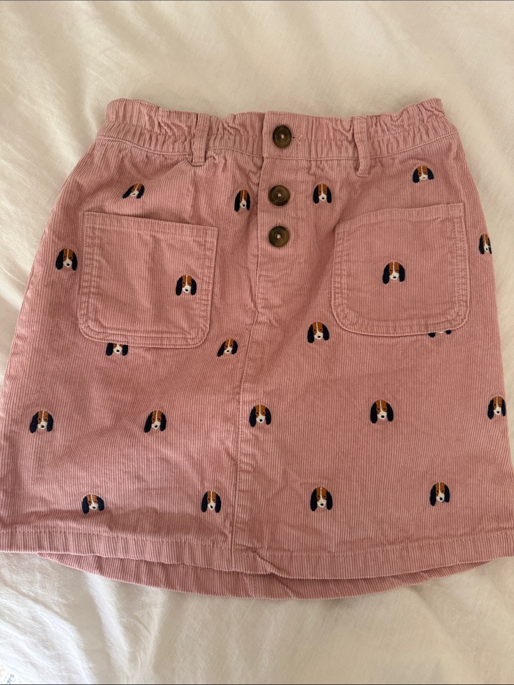 Mini Boden Pink Embroidered Dog Corduroy Skirt